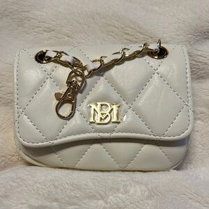 Badgley Mischka White Quilted Mini with Gold Chain clip on or use crossbody NWT